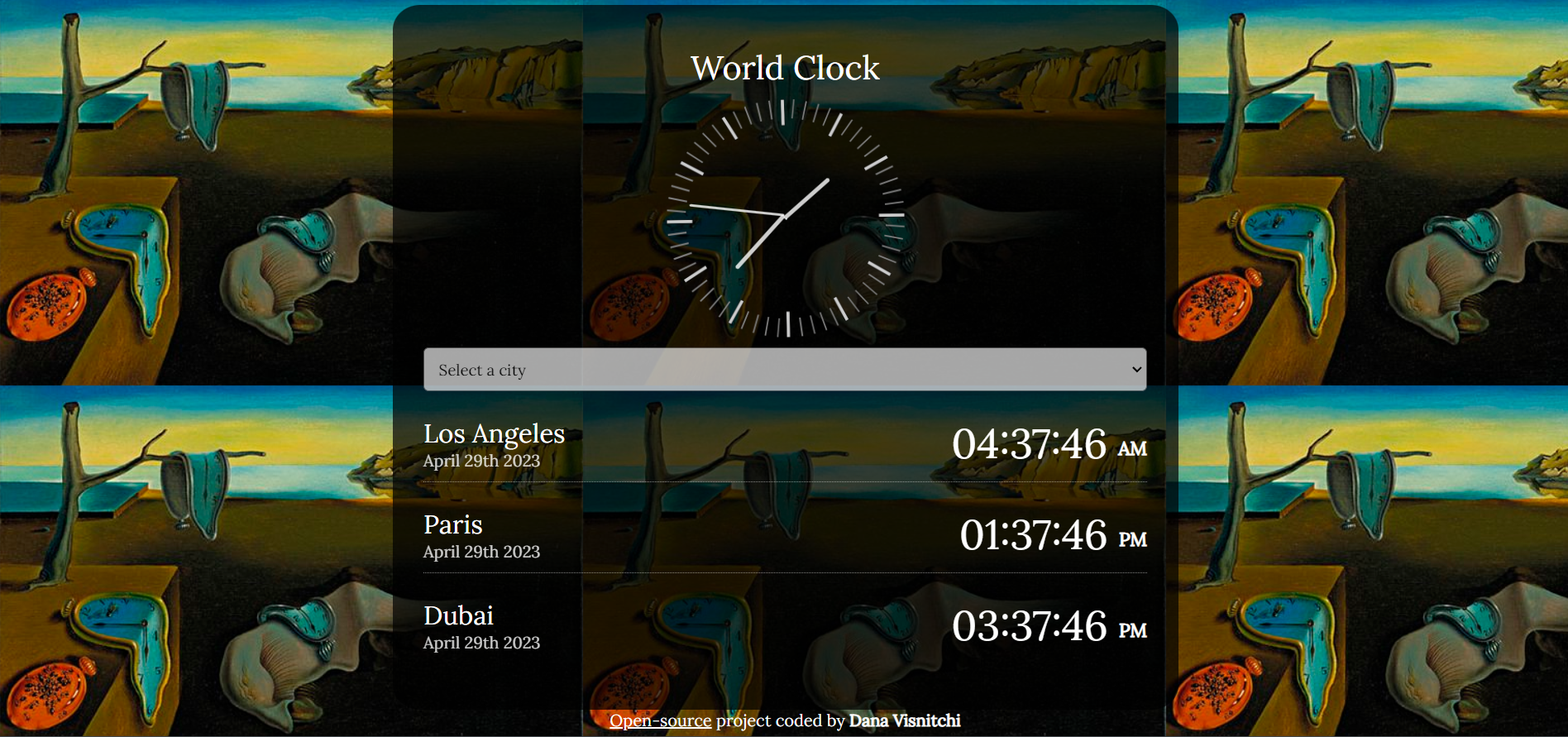 clock app coded by Dana Visnitchi for SheCodes workshop