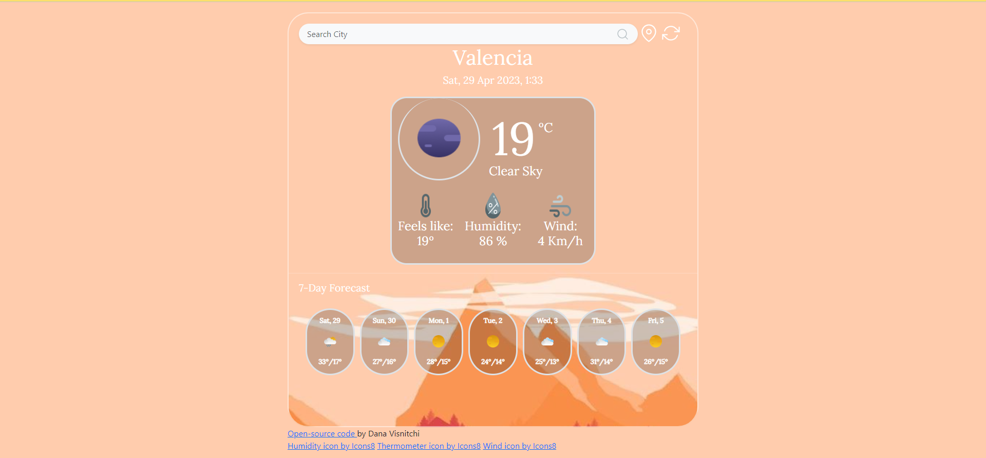 weather app coded by Dana Visnitchi for SheCodes workshop